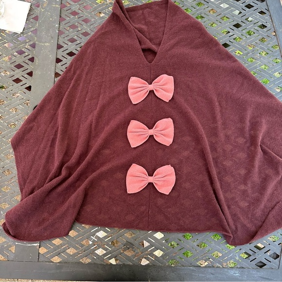 Hannah rose 100% cashmere purple mauve pink bow poncho nwt - Picture 1 of 7